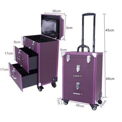 Purple 2 Drawers Portable Cosmetic Makeup Travel Case