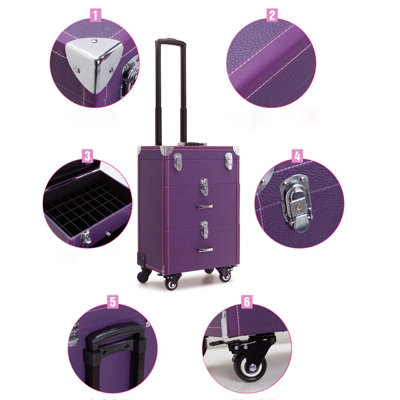 Purple 2 Drawers Portable Cosmetic Makeup Travel Case - 4