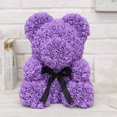 Purple 25CM Artificial Rose Teddy Bear Festivals Gift with Box and LED Light