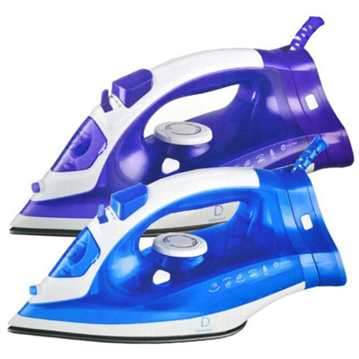 Purple 2600W Corded Non Stick Steam Iron With Ceramic Sole Plate Laundry