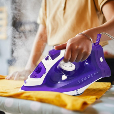 Purple 2600W Corded Non Stick Steam Iron With Ceramic Sole Plate Laundry