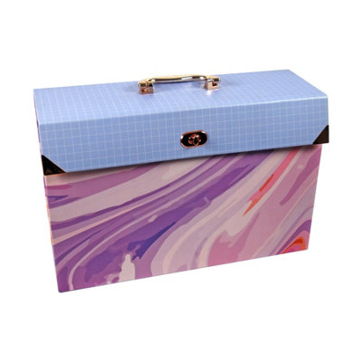 Purple Abstract 19 Pocket Expanding Box File with Rose Gold Handle & Closure - A4 Document Paper Holder Filling Organiser Folder