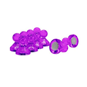 Purple Acrylic Push Pin Office Magnet for Fridge, Whiteboard, Noticeboard, Filing Cabinet - 21mm dia x 26mm tall (Pack of 10)