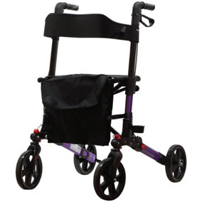 Purple Aluminium 4 Wheel Rollator Walking Aid - Flat Folding 136kg Weight Limit