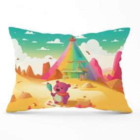 Purple Bear On A Beach Holiday Cushions 33cm x 48cm