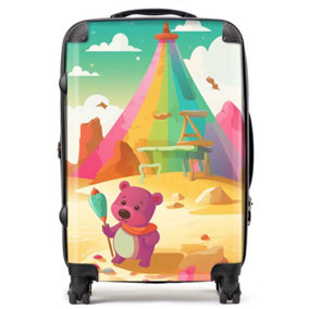 Purple Bear On A Beach Holiday Suitcase - Medium