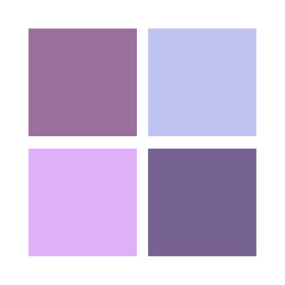 Colour swatch with four lilac tones, from pale lavender to soft mauve.