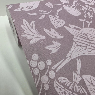 Purple Bird Botanical Vinyl Wallpaper Paste The Wall Woodland Print Design