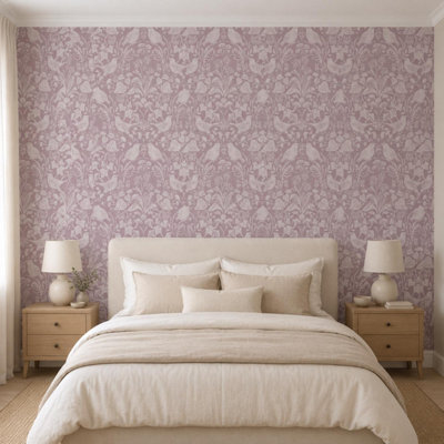 Purple Bird Botanical Vinyl Wallpaper Paste The Wall Woodland Print Design