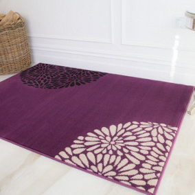Purple Black Floral Living Room Rug 190x280cm
