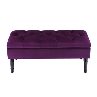 Purple Buttoned Velvet Storage Bench
