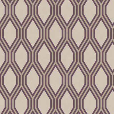 Purple Cream Trellis Wallpaper Fine Decor Geometric Metallic Paste The Wall