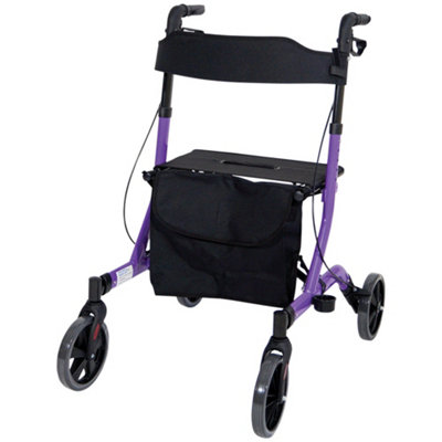 Purple Deluxe Ultra Lightweight Aluminium 4 Wheeled Rollator Foldable Walker