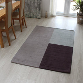 Purple Geometric Handmade Luxurious Modern Wool Rug Easy to clean Living Room and Bedroom-120cm X 170cm