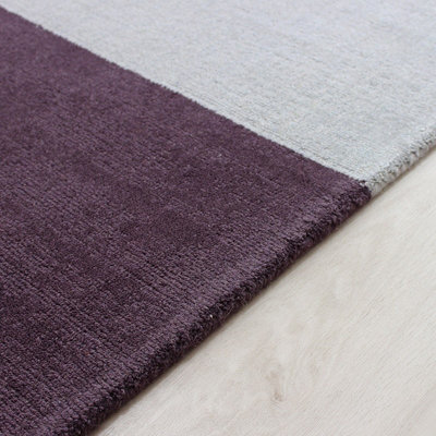 Purple Geometric Handmade Luxurious Modern Wool Rug Easy to clean Living Room and Bedroom-160cm X 230cm