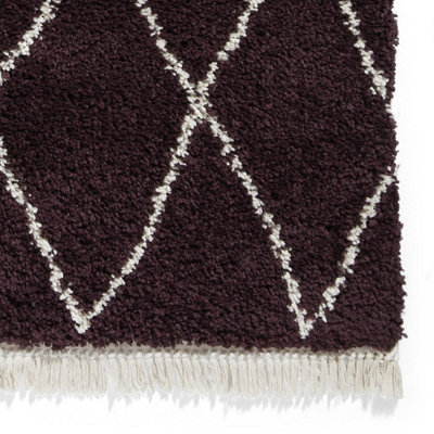 Purple Geometric Shaggy Rug, Stain-Resistant 45mm Pile Modern Rug for ...