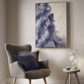 Purple/Grey Serene Waves Hand Painted Silver Framed Canvas
