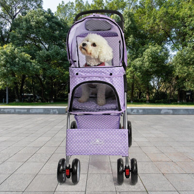 Purple  Pet Stroller Dog Cat Puppy Pram Travel Cart Jogging Buggy Carrier - 3