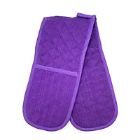Purple Plain Double Heat Resistant Double Oven Gloves Quilted Kitchen Hand Mitts