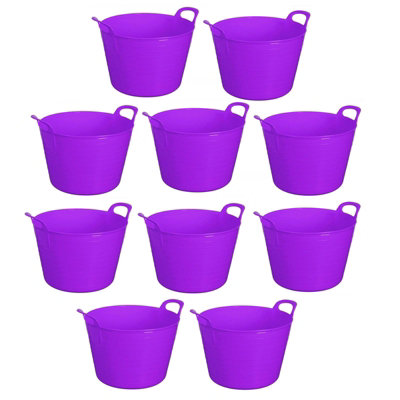 Purple Set Of 10 Plastic Flexi Tub Storage Bucket 42L Builders Garden