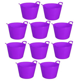 Purple Set Of 10 Plastic Flexi Tub Storage Bucket 42L Builders Garden Horse Feed Trug Laundry Toy