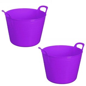 Purple Set Of 2 Plastic Flexi Tub Storage Bucket 42L Builders Garden Horse Feed Trug Laundry Toy