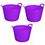 Purple Set Of 3 Plastic Flexi Tub Storage Bucket 42L Builders Garden Horse Feed Trug Laundry Toy