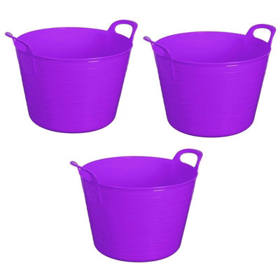 Purple Set Of 3 Plastic Flexi Tub Storage Bucket 42L Builders Garden Horse Feed Trug Laundry Toy