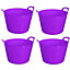Purple Set Of 4 Plastic Flexi Tub Storage Bucket 42L Builders Garden Horse Feed Trug Laundry Toy