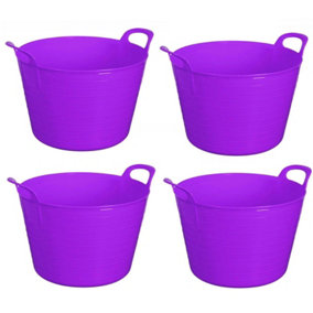 Purple Set Of 4 Plastic Flexi Tub Storage Bucket 42L Builders Garden Horse Feed Trug Laundry Toy