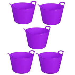 Purple Set Of 5 Plastic Flexi Tub Storage Bucket 42L Builders Garden Horse Feed Trug Laundry Toy