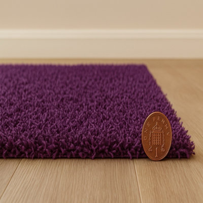 Purple Shaggy Rug 80x150 cm Soft Touch 5cm Thick Pile Rug for Small Spaces