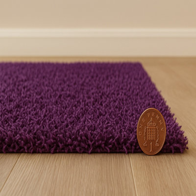 Purple Small Shaggy Rug 60x110 cm - Modern Rectangular Soft Area Rug ...