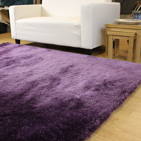 Purple Soft Shaggy Plain Handmade Modern Sparkle Dining Room Bedroom & Living Room Rug-120cm X 180cm