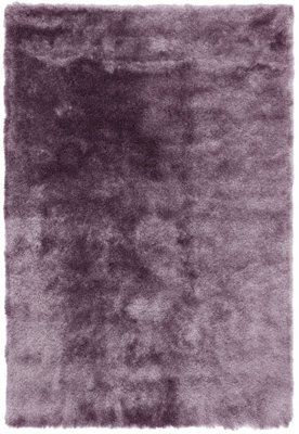 Purple Soft Shaggy Plain Handmade Modern Sparkle Dining Room Bedroom & Living Room Rug-140cm X 200cm