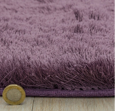 Purple Soft Shaggy Plain Handmade Modern Sparkle Dining Room Bedroom & Living Room Rug-160cm X 230cm