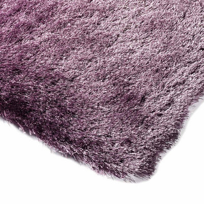 Purple Soft Shaggy Plain Handmade Modern Sparkle Dining Room Bedroom & Living Room Rug-160cm X 230cm