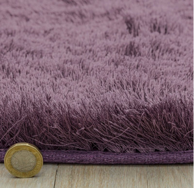 Purple Soft Shaggy Plain Handmade Modern Sparkle Dining Room Bedroom & Living Room Rug-65cm X 135cm