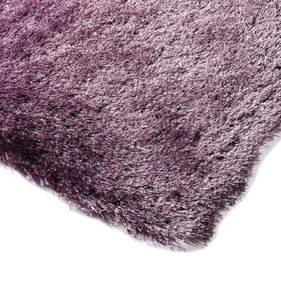 Purple Soft Shaggy Plain Handmade Modern Sparkle Dining Room Bedroom & Living Room Rug-65cm X 135cm