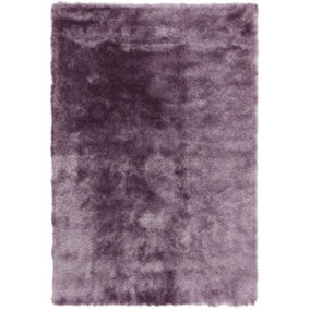 Purple Soft Shaggy Plain Handmade Modern Sparkle Dining Room Bedroom & Living Room Rug-90cm X 150cm
