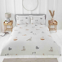 Purrrfect Reversible Duvet Cover Set Cats and Stripes Bedding Natural