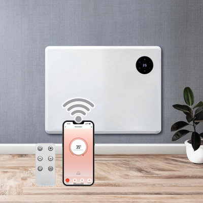 Purus 1500W WIFI Electric Radiator Panel Heater White Wall Mounted or Floor Standing Bathroom Safe Timer and Thermostat