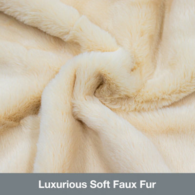 Purus Cream Heated Throw Over Blanket Deluxe Faux Fur Luxurious 160 x 130cm Soft Fleece Electric Blanket