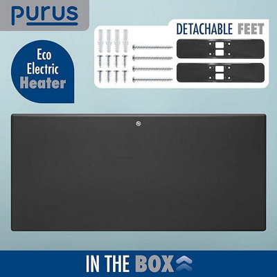Purus Electric Panel Heater 1800W Eco Radiator Grey Wall Mounted & Freestanding Thermostat Control & Setback Timer Lot 20