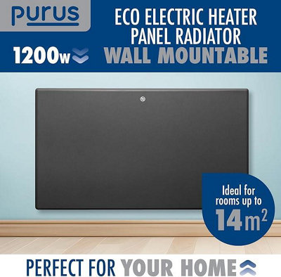 Purus Electric Radiator Panel Heater 1200W Eco Grey Wall Mounted & Freestanding Thermostat & Timer Lot 20