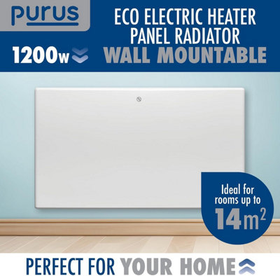 Purus Electric Radiator Panel Heater Eco 1200W Bathroom Safe Wall Mounted or Floorstanding Timer Thermostat Lot 20