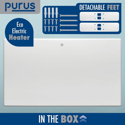 Purus Electric Radiator Panel Heater Eco 1200W Bathroom Safe Wall Mounted or Floorstanding Timer Thermostat Lot 20
