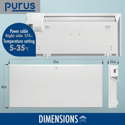 Purus Electric Radiator Panel Heater Eco 1800W Bathroom Safe Wall ...