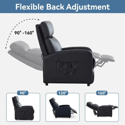 Push Back Recliner Chair, Single Sofa with Lumbar Support, Padded ...