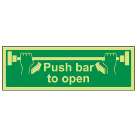 Push Bar To Open Door Safety Sign - Glow in the Dark - 300x100mm (x3)